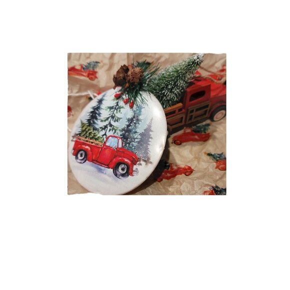 Christmas Rug and Ornaments Red Pickup Truck Holiday Seasonal Mat JJ1262/1166 - Picture 7 of 7